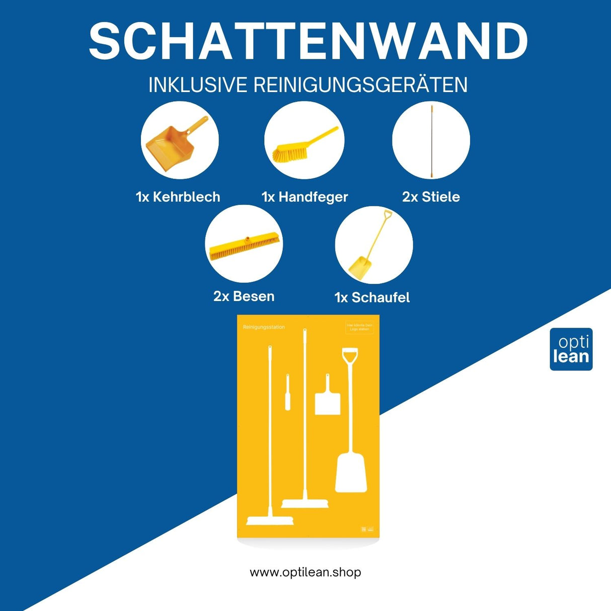 Aufbewahrungslösung für Reinigungsgeräte Gelb Schattenwand mit Reinigungsgeräte