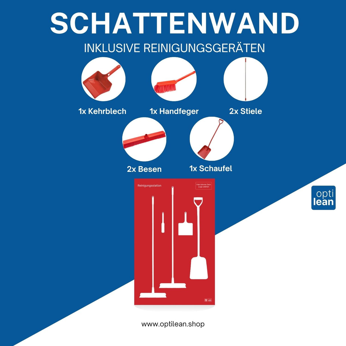 Aufbewahrungslösung für Reinigungsgeräte Rot Schattenwand mit Reinigungsgeräte