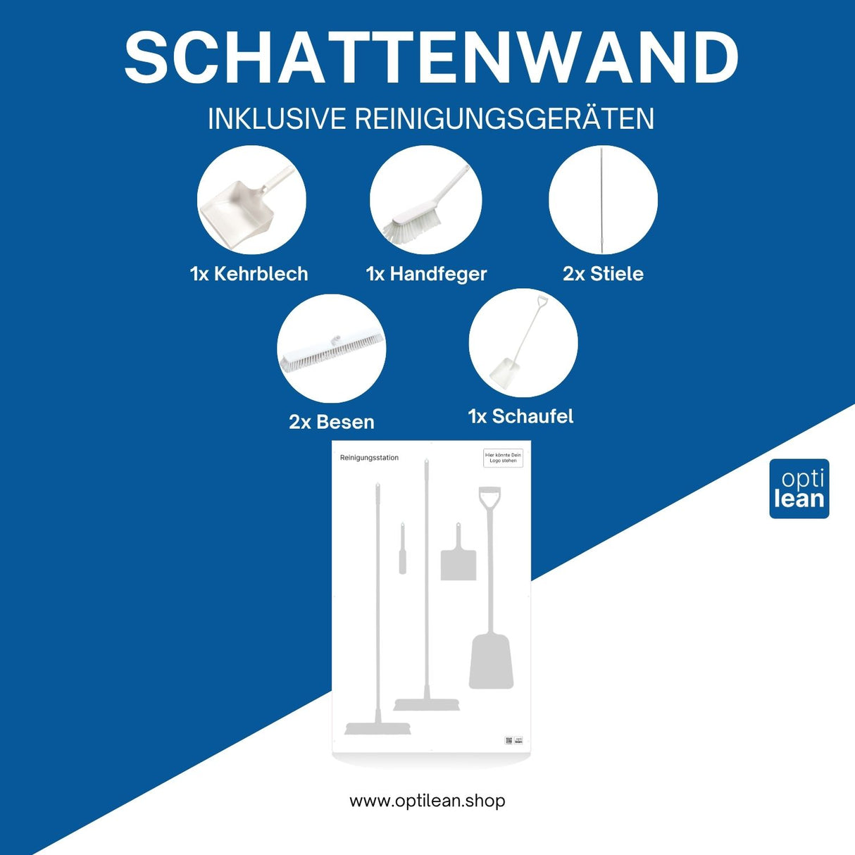 Aufbewahrungslösung für Reinigungsgeräte Weiß Schattenwand mit Reinigungsgeräte
