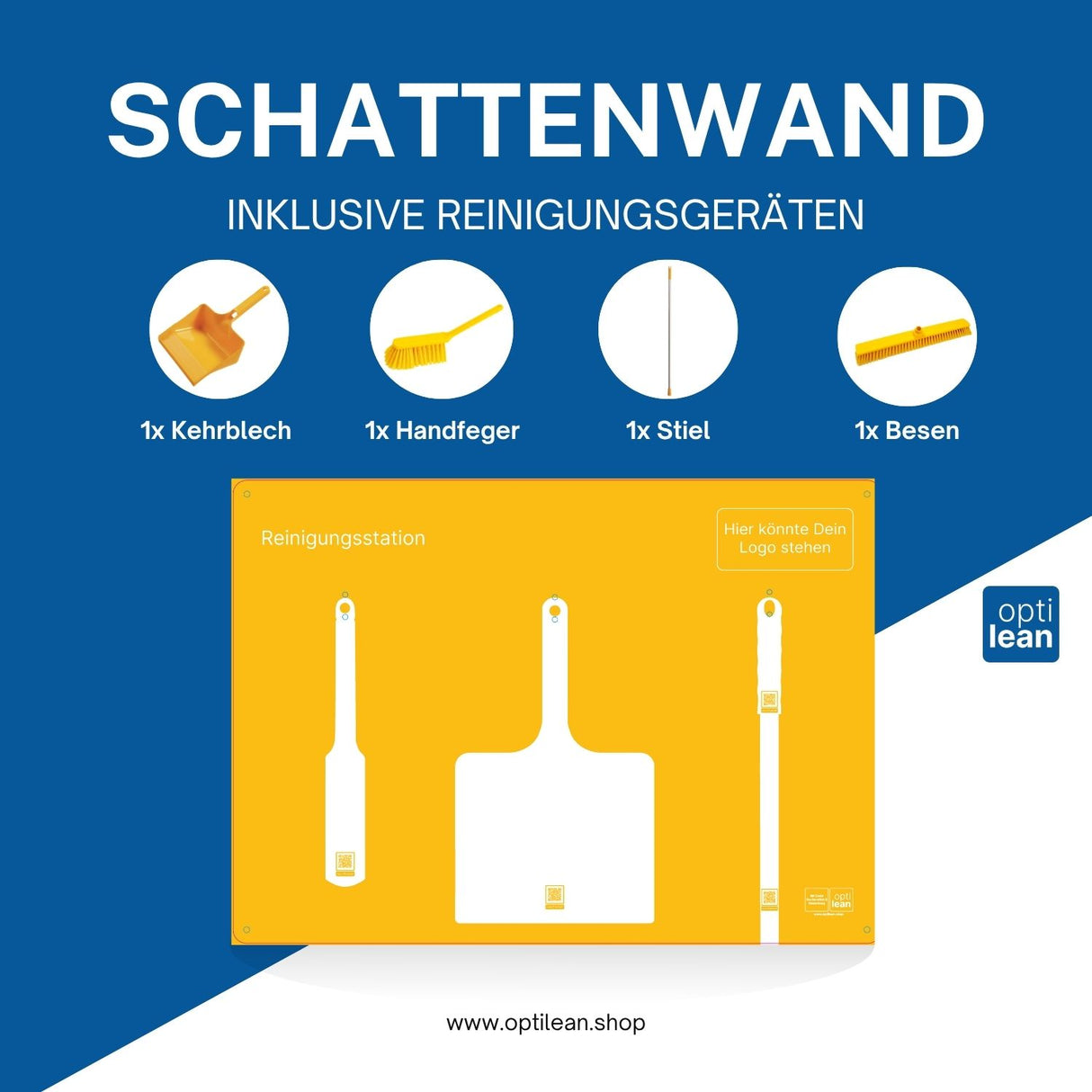 Reinigungsboard (Schattenwand) Gelb Schattenwand mit Reinigungsgeräte