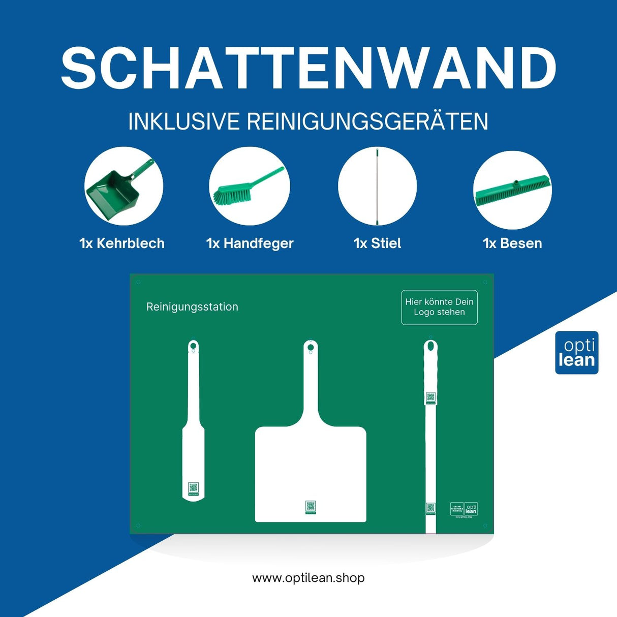 Reinigungsboard (Schattenwand) Grün Schattenwand mit Reinigungsgeräte