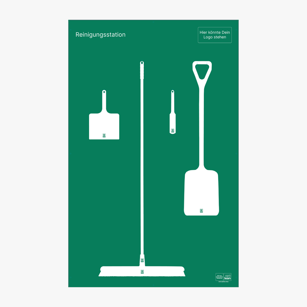 Werkzeugwand für Reinigungszubehöhr Grün Schattenwand ohne Reinigungsgeräte