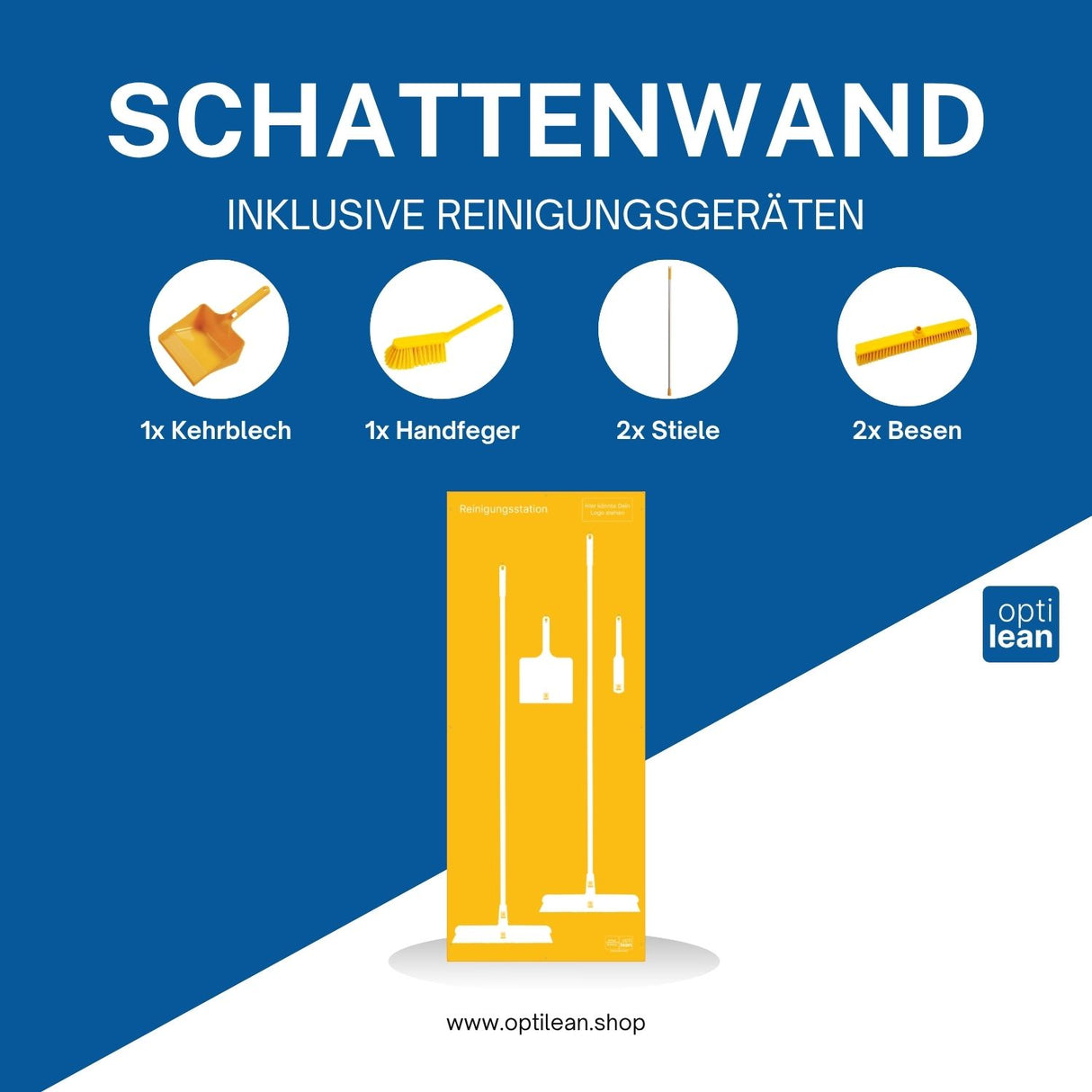 Reinigungswand für Besen Gelb Schattenwand mit Reinigungsgeräte