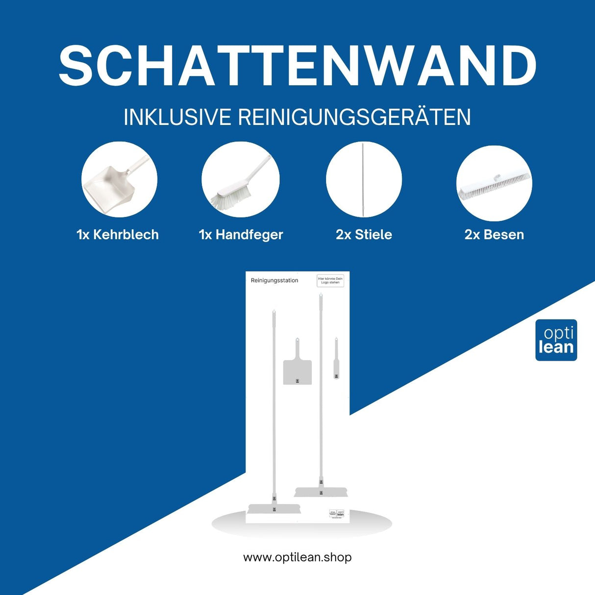 Reinigungswand für Besen Weiß Schattenwand mit Reinigungsgeräte