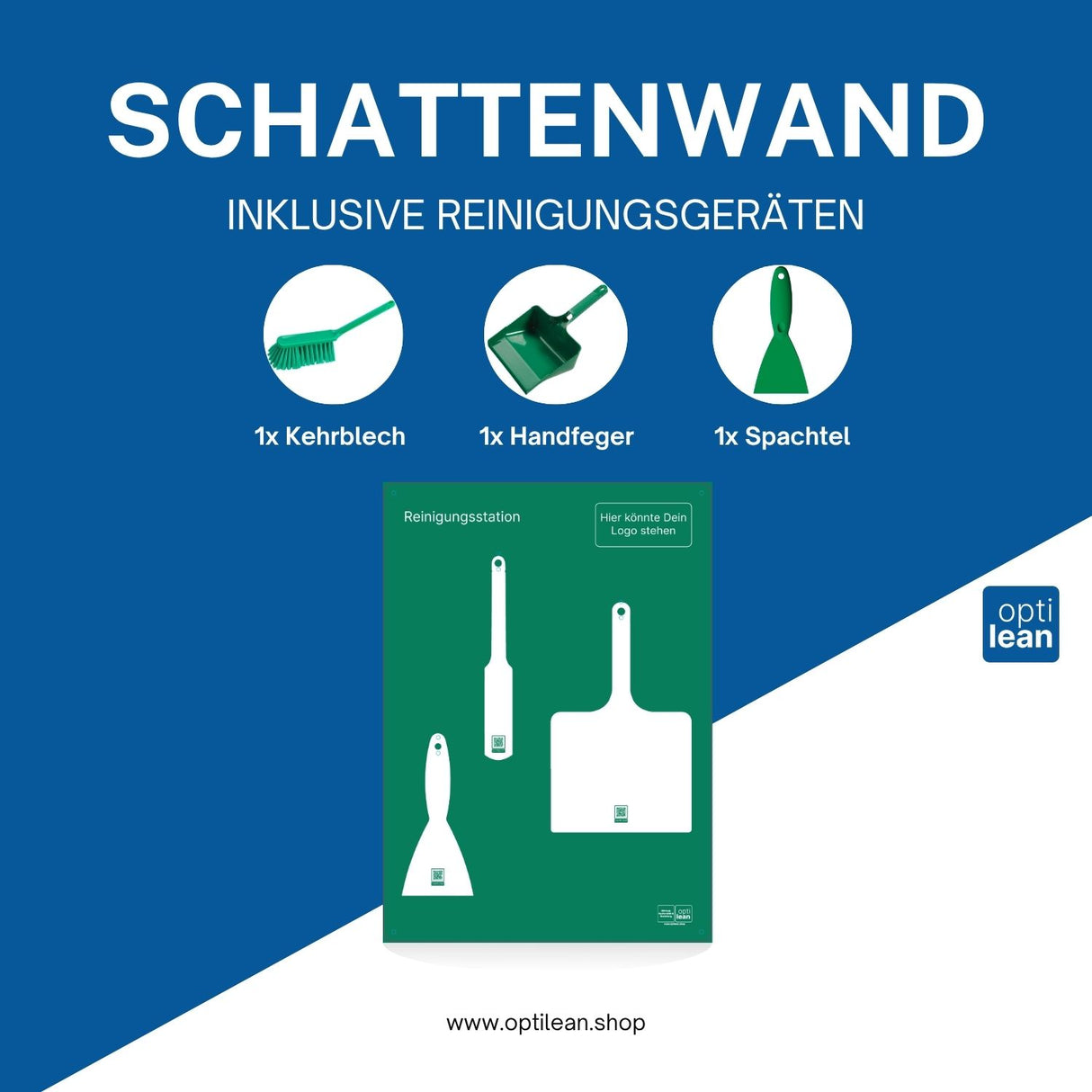 Schattenbrett Reinigung Grün Schattenwand mit Reinigungsgeräte