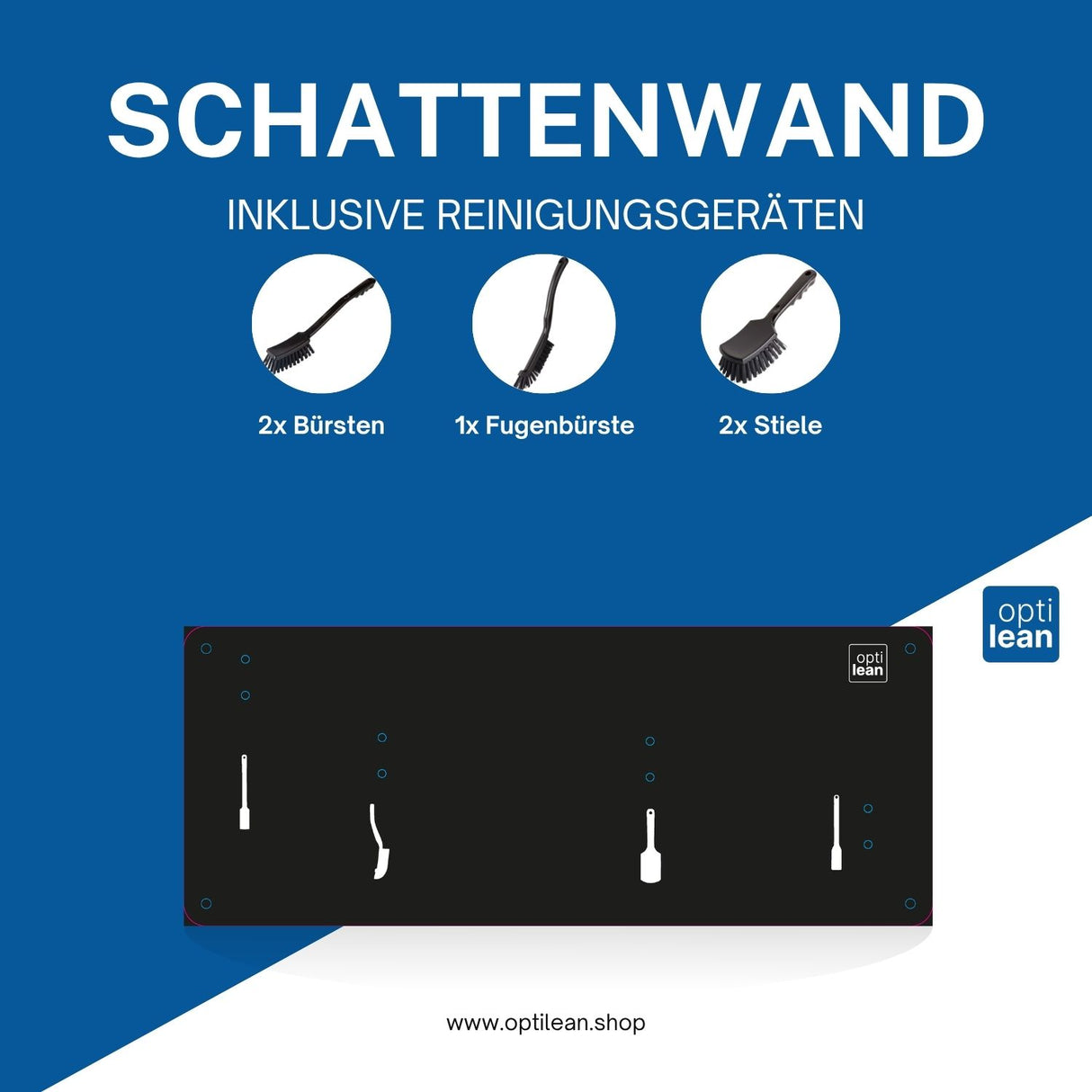 Shadow Board (Schattenwand, Klemmleiste) Schwarz Mit Reinigungsgeräten