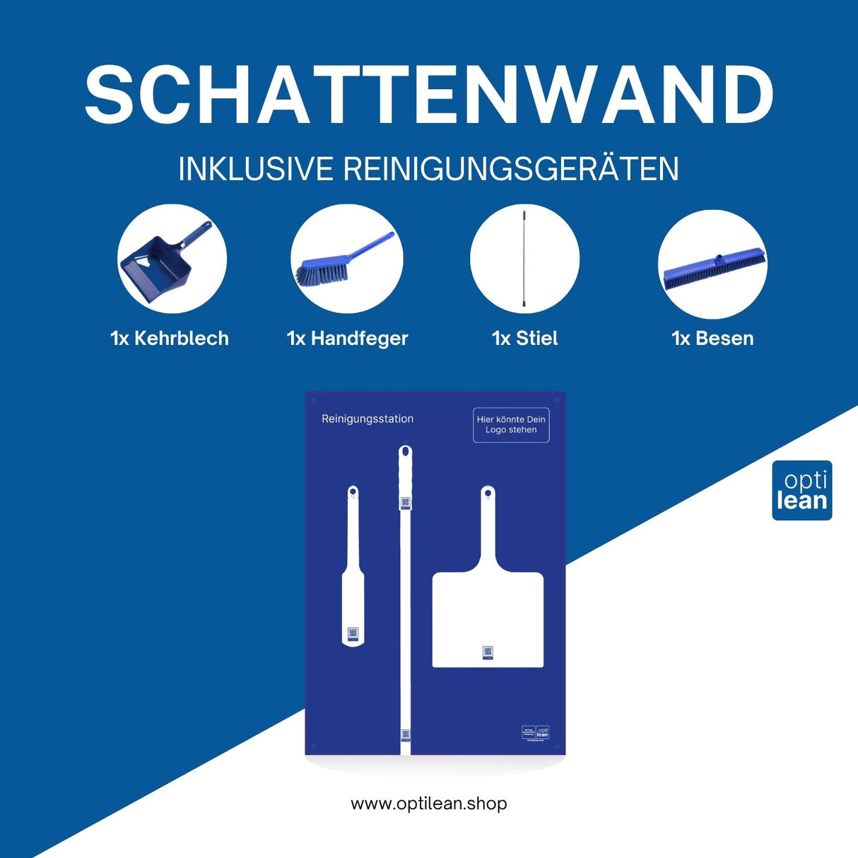 Shadowboard Reinigung Blau Schattenwand mit Reinigungsgeräte