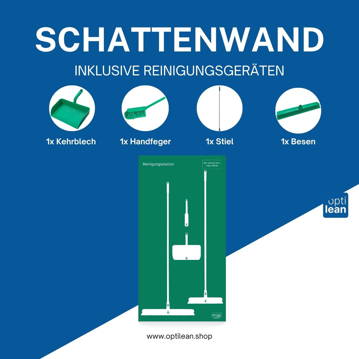 Schattenbrett zur Aufbewahrung von Reinigungsutensilien Grün Schattenwand mit Reinigungsgeräte