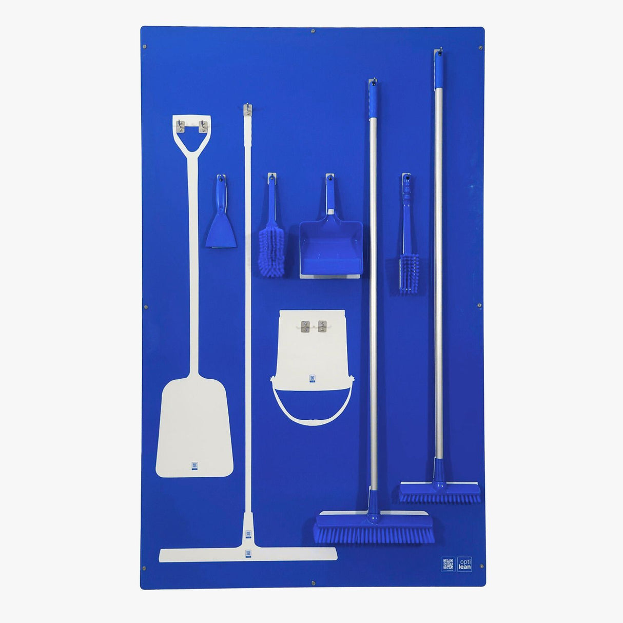 Reinigungsschattenwand Blau Mit Reinigungswerkzeuge Schattenwand