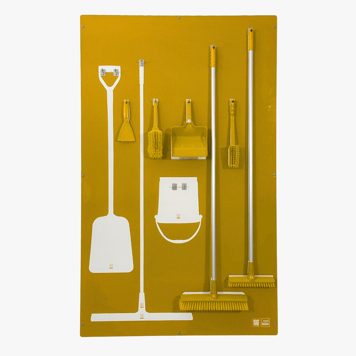 Reinigungsschattenwand Gelb Mit Reinigungswerkzeuge Schattenwand