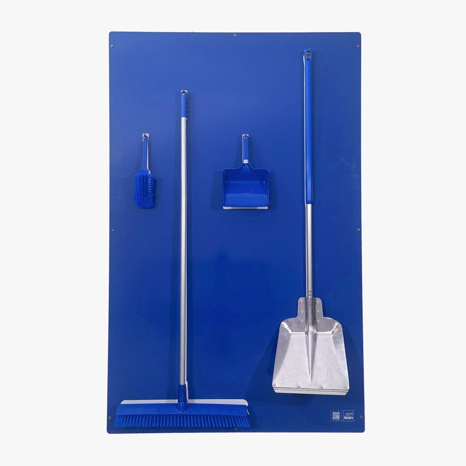 Schattenwand mit einer Schaufel in blau