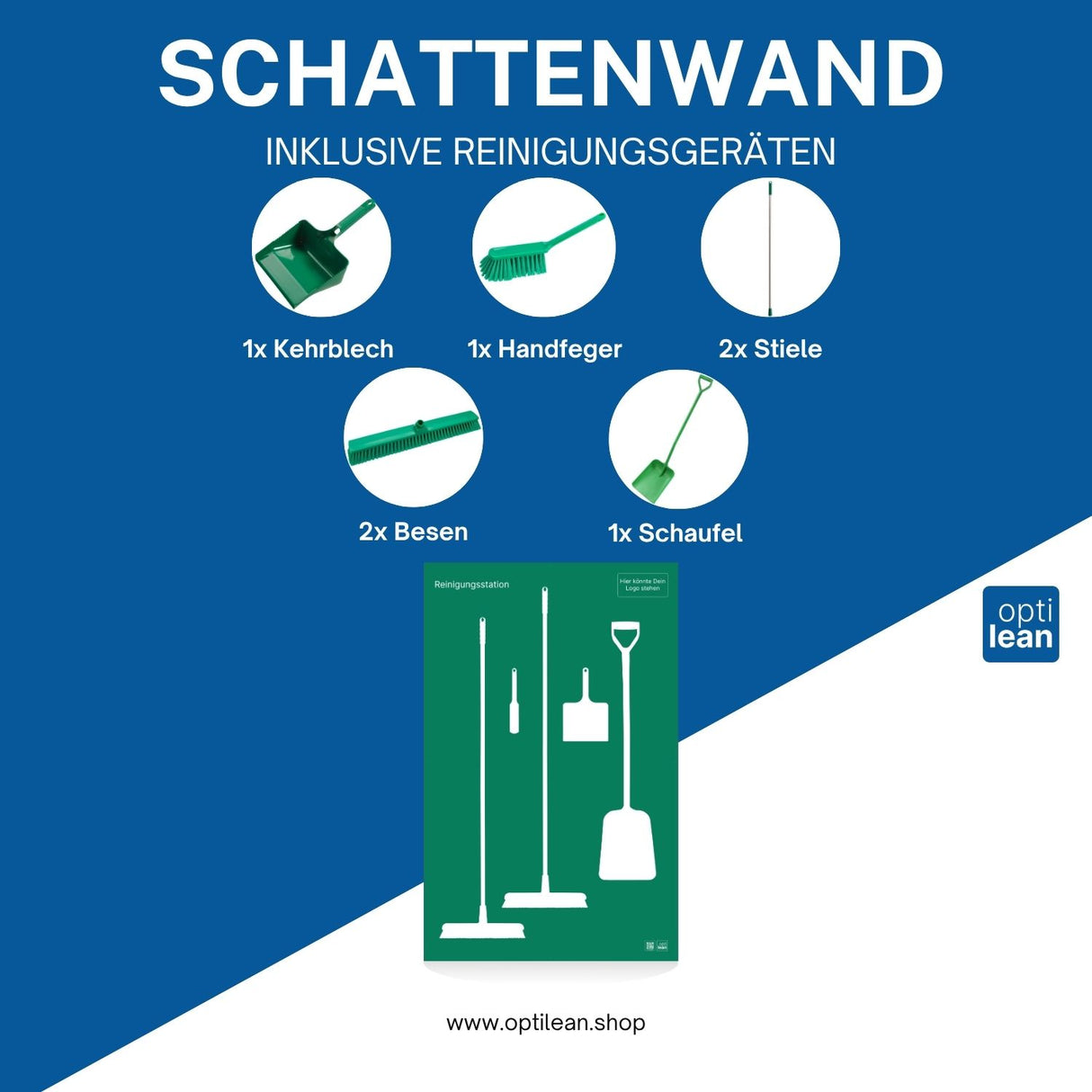 Aufbewahrungslösung für Reinigungsgeräte Grün Schattenwand mit Reinigungsgeräte