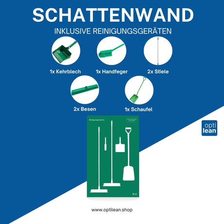 Aufbewahrungslösung für Reinigungsgeräte Grün Schattenwand mit Reinigungsgeräte
