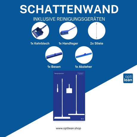 Individuelle Reinigungsstationen für Unternehmen Blau Schattenwand mit Reinigungsgeräte