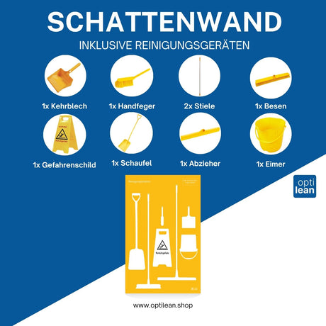 Lean Board (Schattenwand) Gelb Schattenwand mit Reinigungsgeräte