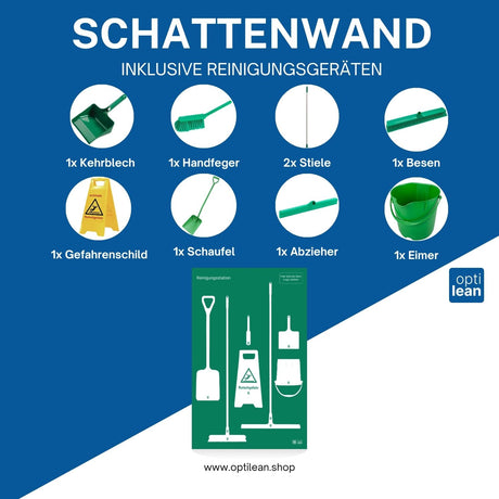 Lean Board (Schattenwand) Grün Schattenwand mit Reinigungsgeräte