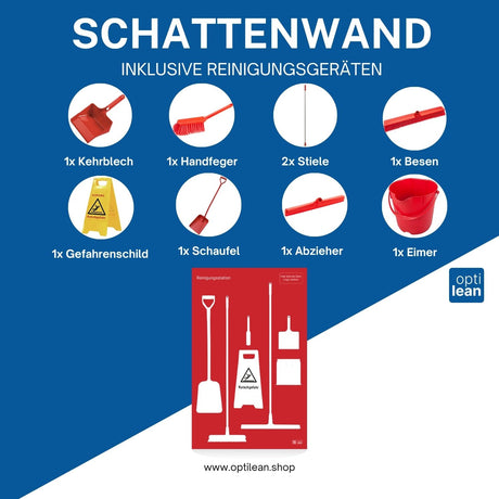 Lean Board (Schattenwand) Rot Schattenwand mit Reinigungsgeräte