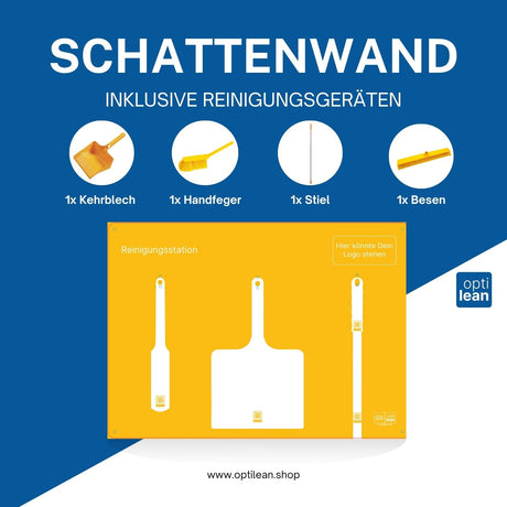 Reinigungsboard (Schattenwand) Gelb Schattenwand mit Reinigungsgeräte