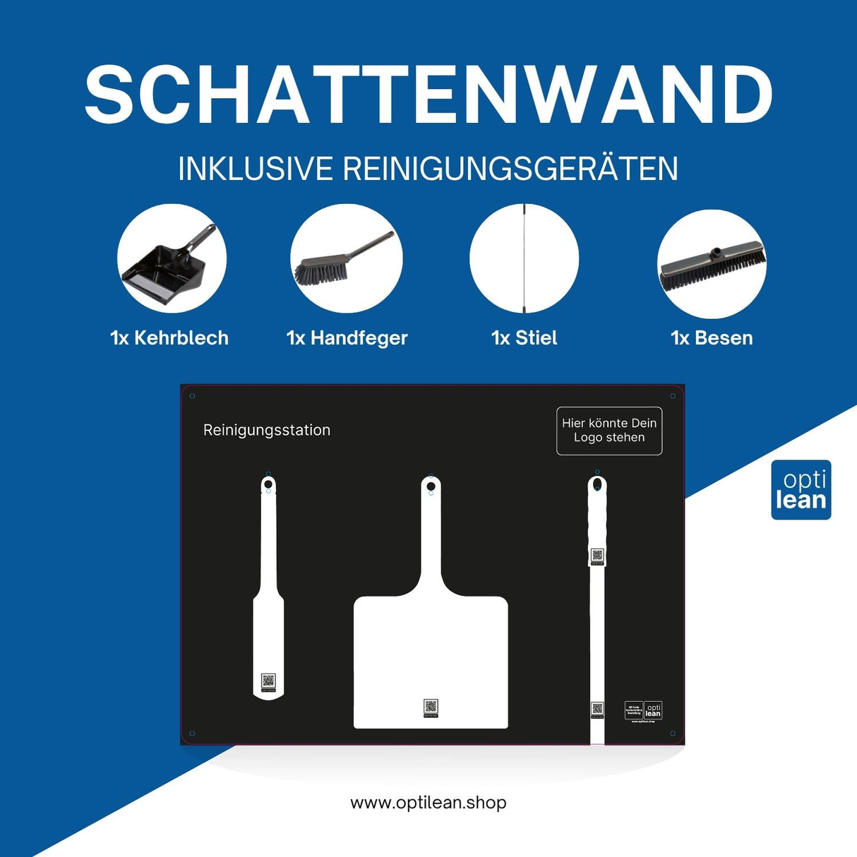 Reinigungsboard (Schattenwand) Schwarz Schattenwand mit Reinigungsgeräte