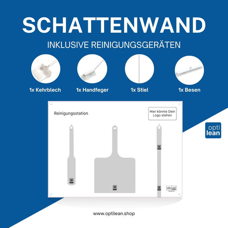 Reinigungsboard (Schattenwand) Weiß Schattenwand mit Reinigungsgeräte