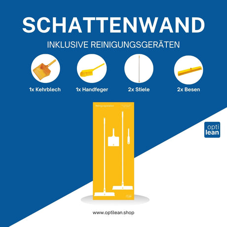 Reinigungswand für Besen Gelb Schattenwand mit Reinigungsgeräte