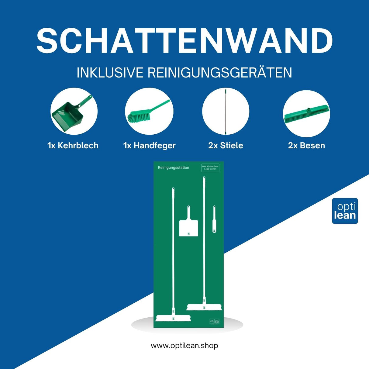 Reinigungswand für Besen Grün Schattenwand mit Reinigungsgeräte