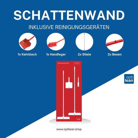 Reinigungswand für Besen Rot Schattenwand mit Reinigungsgeräte