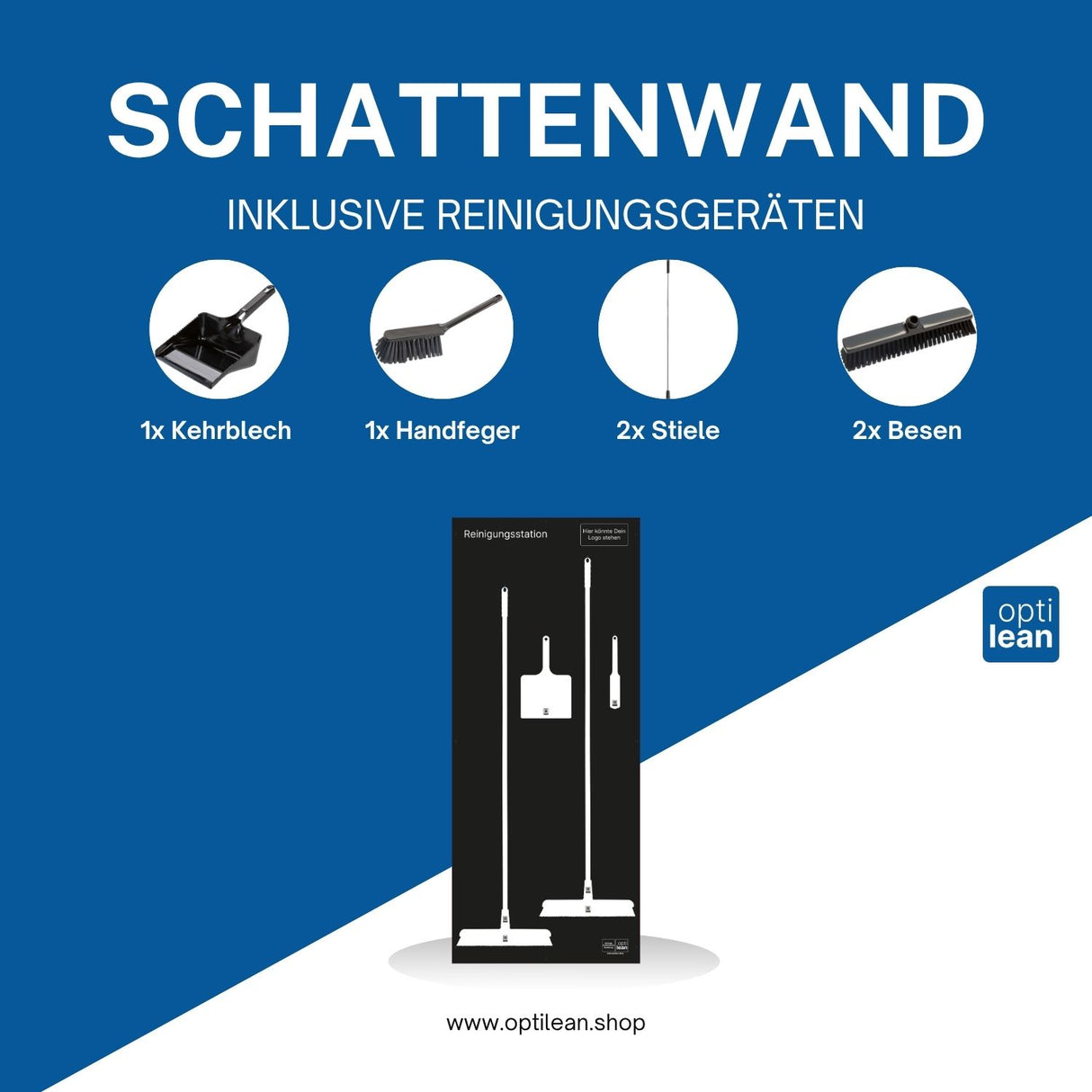 Reinigungswand für Besen Schwarz Schattenwand mit Reinigungsgeräte