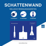 Reinigungsinsel (Schattenwand) Blau Schattenwand mit Reinigungsgeräte