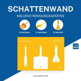 Reinigungsinsel (Schattenwand) Gelb Schattenwand mit Reinigungsgeräte