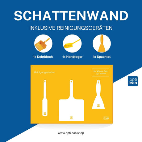 Reinigungsinsel (Schattenwand) Gelb Schattenwand mit Reinigungsgeräte