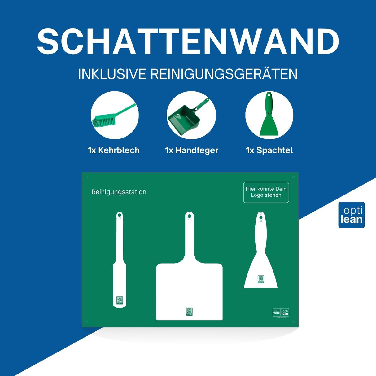 Reinigungsinsel (Schattenwand) Grün Schattenwand mit Reinigungsgeräte