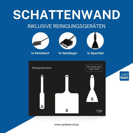 Reinigungsinsel (Schattenwand) Schwarz Schattenwand mit Reinigungsgeräte