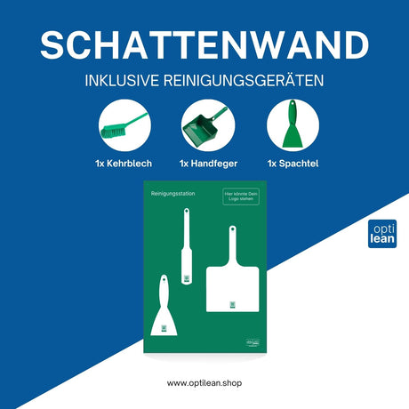 Schattenbrett Reinigung Grün Schattenwand mit Reinigungsgeräte
