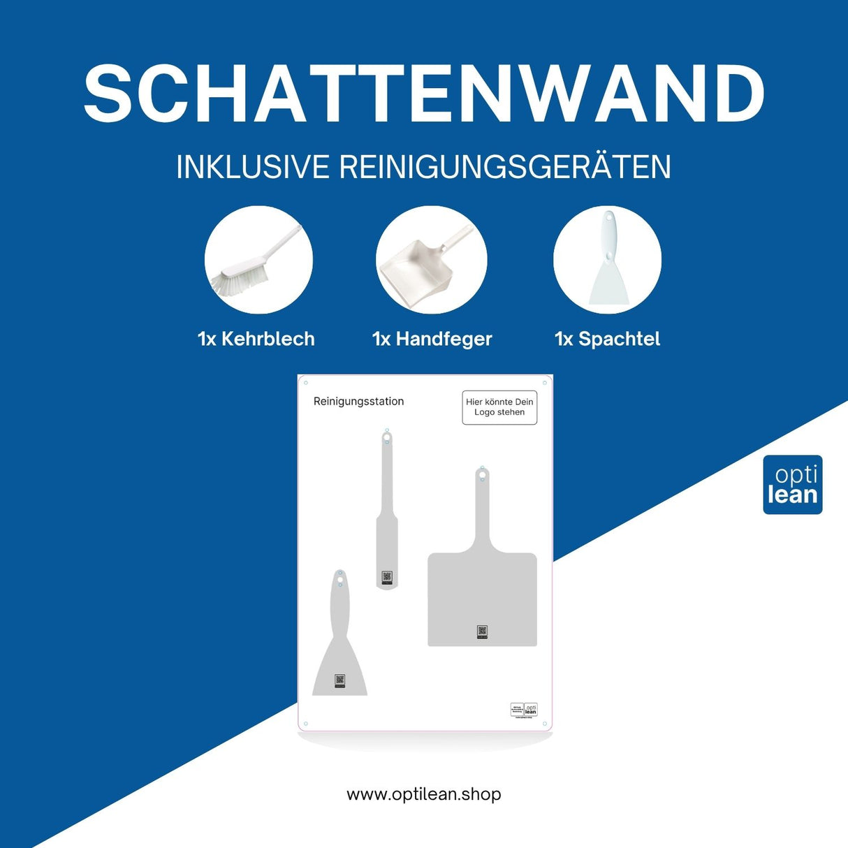 Schattenbrett Reinigung Weiß Schattenwand mit Reinigungsgeräte