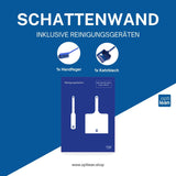 Schattenwand Reinigung Blau Schattenwand mit Reinigungsgeräte