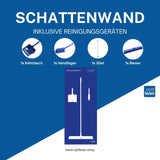 Schattenwand Reinigung Blau Schattenwand mit Reinigungsgeräte