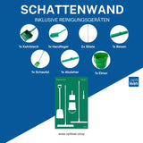 Schattenwand für Hygienebereiche in der Produktion Grün Schattenwand mit Reinigungsgeräte
