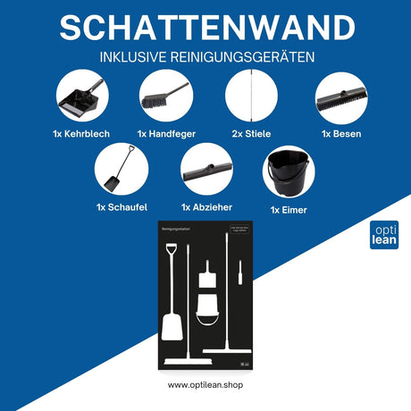 Schattenwand für Hygienebereiche in der Produktion Schwarz Schattenwand mit Reinigungsgeräte