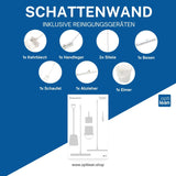 Schattenwand für Hygienebereiche in der Produktion Weiß Schattenwand mit Reinigungsgeräte