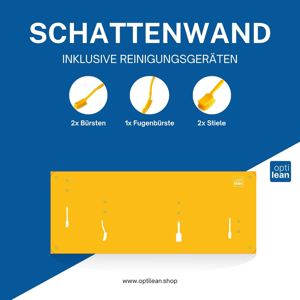 Shadow Board (Schattenwand, Klemmleiste) Gelb Mit Reinigungsgeräten