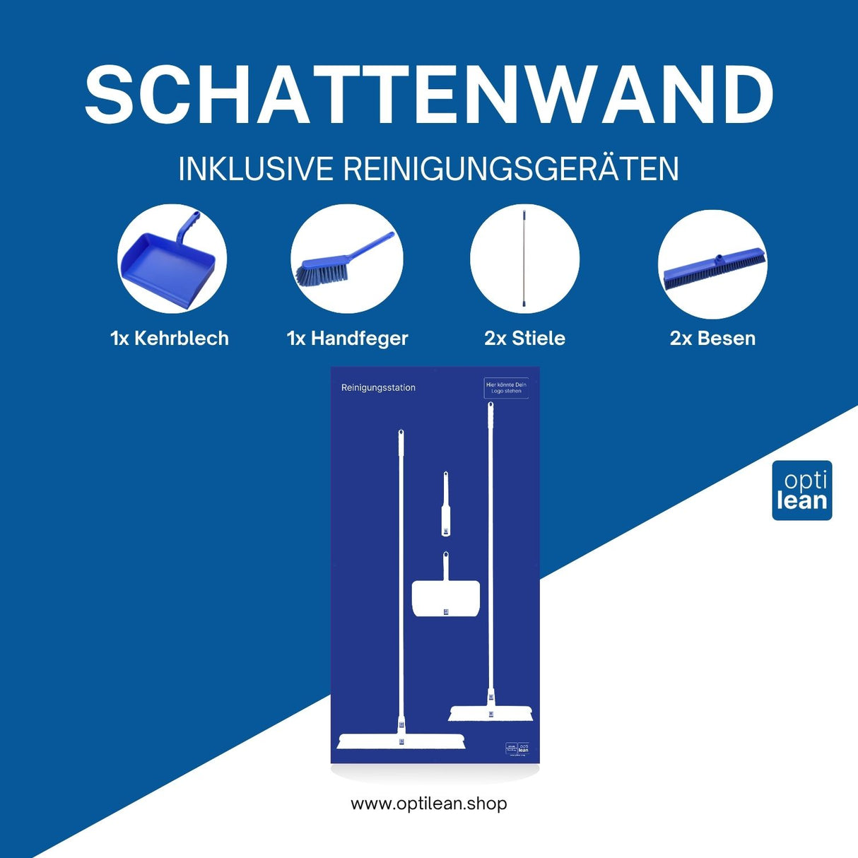 Schattenbrett zur Aufbewahrung von Reinigungsutensilien Blau Schattenwand mit Reinigungsgeräte