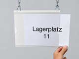 Blocklagerschild A4 quer mit Einstecktasche · 240 × 300 mm