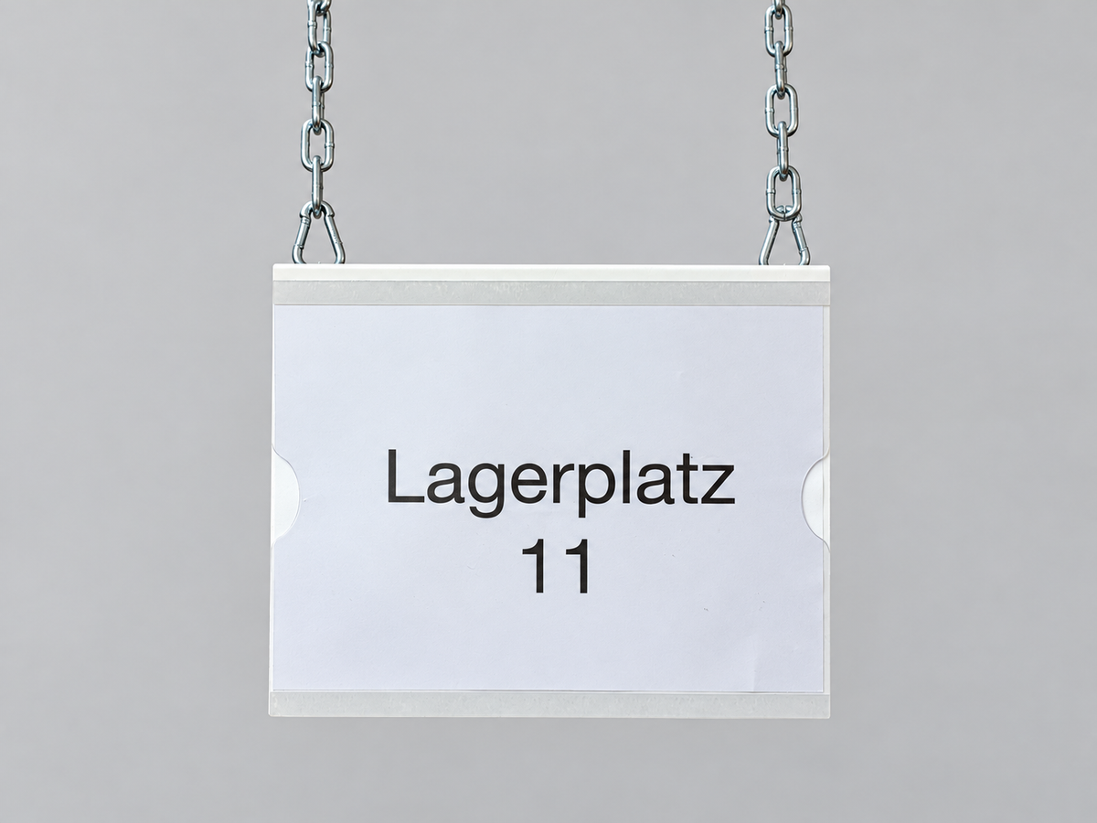 Blocklagerschild A4 quer mit Einstecktasche · 240 × 300 mm