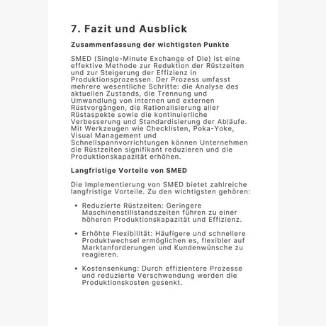 SMED Fazit aus dem Lean-Ansatz der Industrie